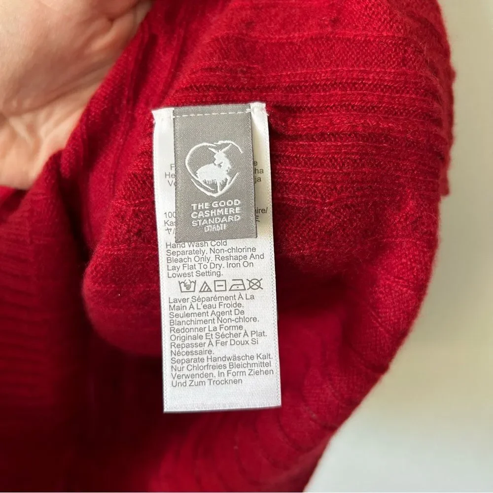J. Crew Cashmere Cable Knit Sweater Shell Contrast Trim Red Preppy Fisherman
